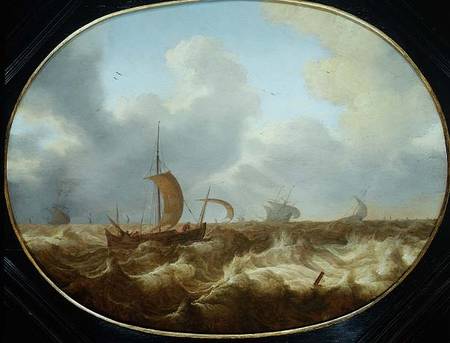 Fishing boats and other vessels in a stormy sea de Cornelis Stooter