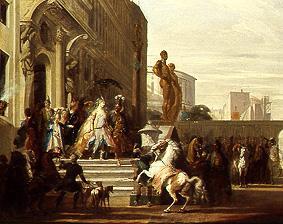 Dido, Aeneas and Ascanius on the way to the huntin de Cornelis Troost