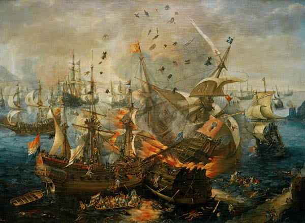 The Explosion of the Spanish Ship 1607 de Cornelis Claez Wieringen van