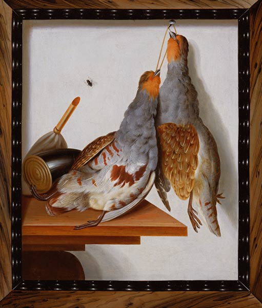 Trompe l'Oeil of Two Partridges Hanging from a Nail de Cornelius Biltius