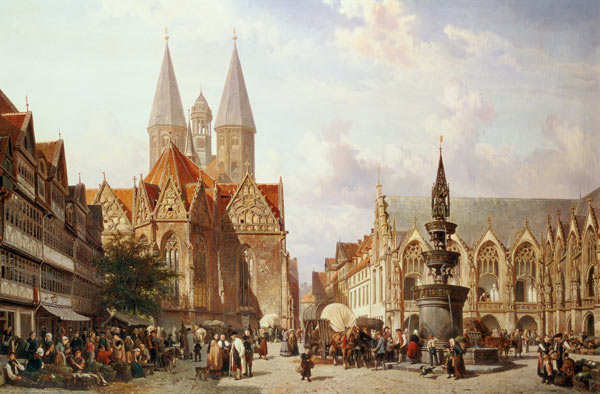Market Scene at Braunschweig de Cornelius Springer