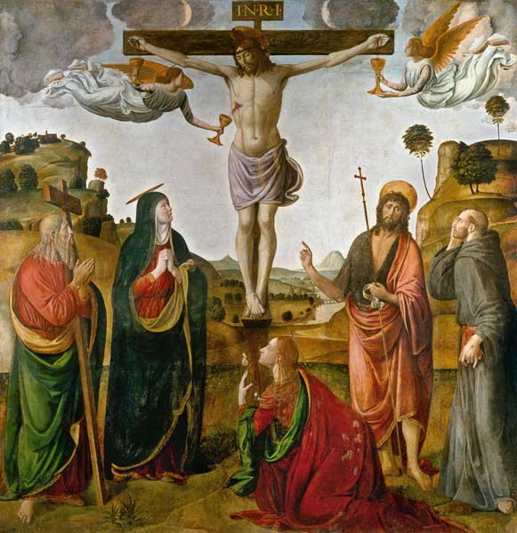 crucifixión de Cristo con María y San Juan de Cosimo Rossetti