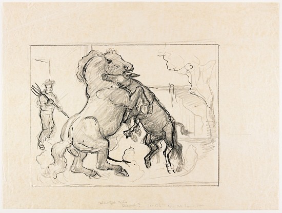 Study for Stallion and Jack Fighting de John Steuart Curry