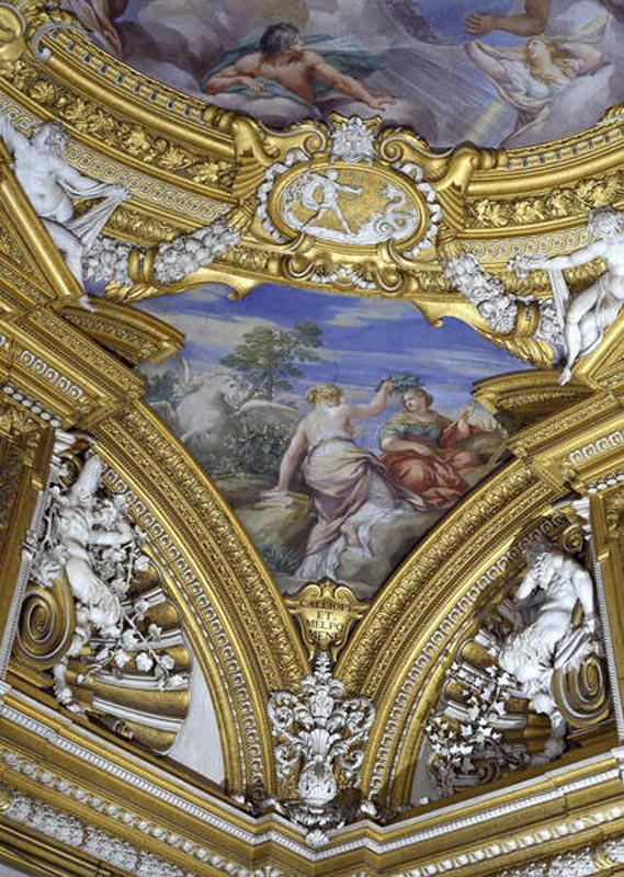 The 'Sala di Apollo' (Hall of Apollo) detail of pendentive depicting the muses Calliope and Melpomen de Pietro da Cortona, 