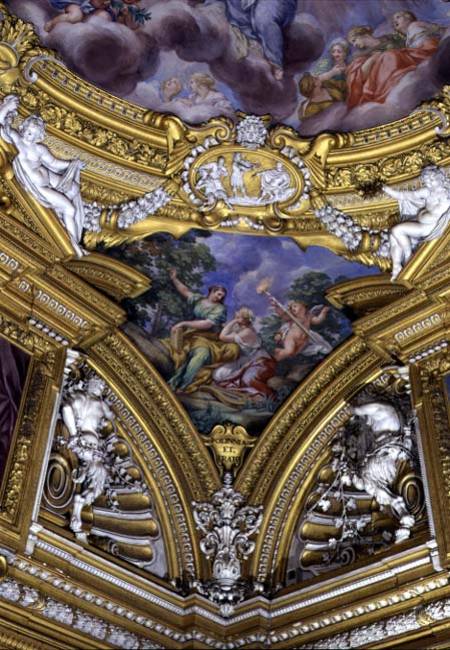 The 'Sala di Apollo' (Hall of Apollo) detail of pendentive depicting the muses Thalia and Clio de Pietro da Cortona, 