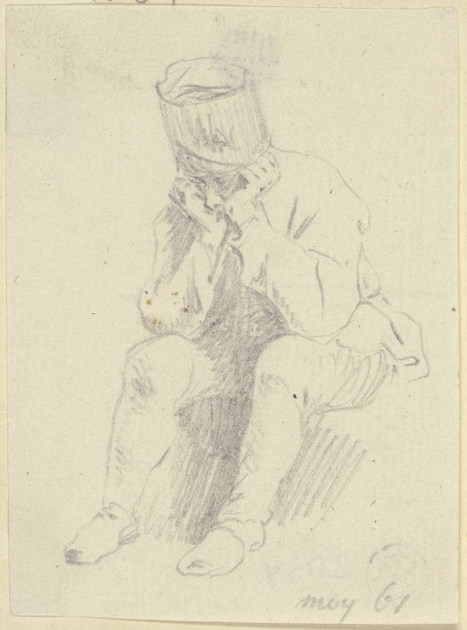 Sitzender Mann, die Ellbogen auf die Knie und den Kopf in beide Hände gestützt de Daniel Chodowiecki