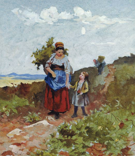 French Peasants on a Path de Daniel Ridgway Knight