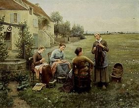 Sewing hour at the fountain de Daniel Ridgway Knight
