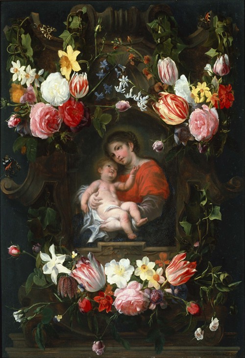 Garland of Flowers with Madonna and Child de Daniel Seghers