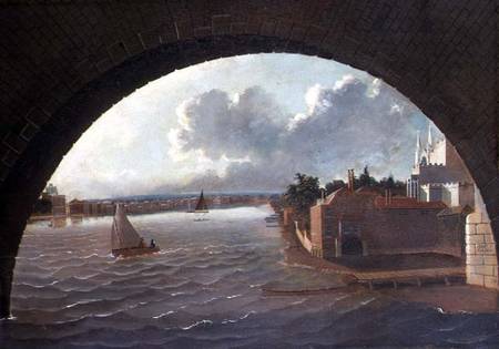 The Thames at Westminster seen through the arch of a bridge de Daniel Turner