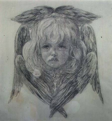 Study for the head of a child angel in 'The Blessed Damozel' de Dante Gabriel Rossetti