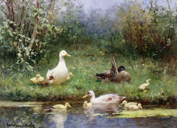 Ducks on a riverbank de David Adolph Constant Artz