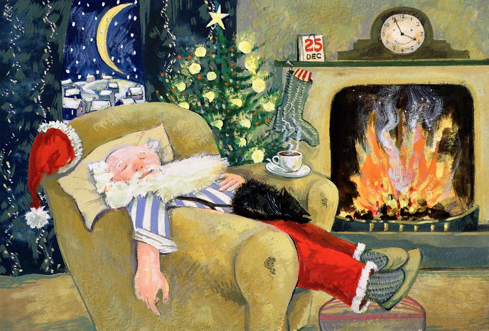 Santa sleeping by the fire, 1995  de David  Cooke