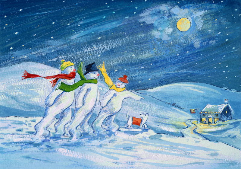 Snowmen on their way to the Pub  de David  Cooke