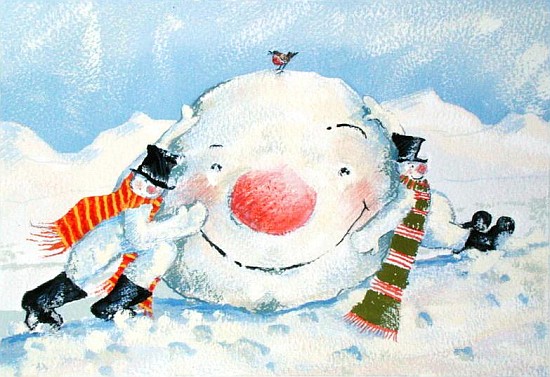 Building a Snowman (gouache on paper)  de David  Cooke