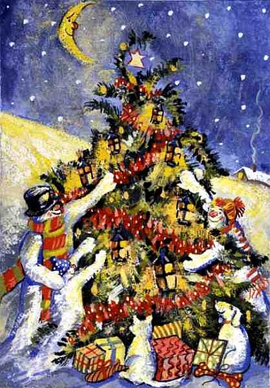 Snowmen Decorating the Christmas Tree, 1999 (gouache on paper)  de David  Cooke