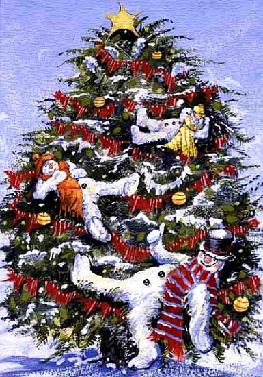 Snowmen in a Christmas Tree, 1999 (gouache on paper)  de David  Cooke