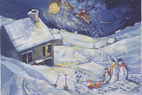 Snowmen waving to Santa, 1995  de David  Cooke