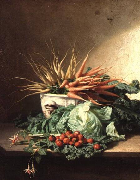 Still Life of Strawberries, Carrots and Cabbage de David Emil Joseph de Noter