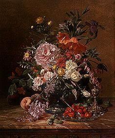 Flower still life with strawberries