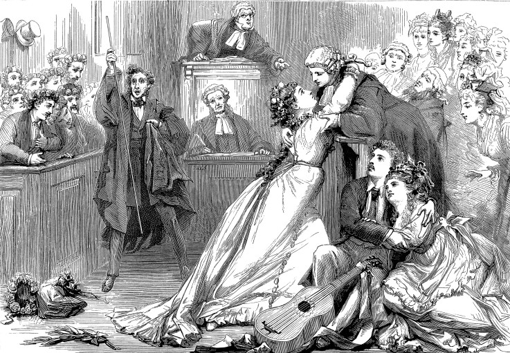 A scene from Trial by Jury (illustrated in the magazine Illustrated Sporting and Dramatic News) de David Henry Friston