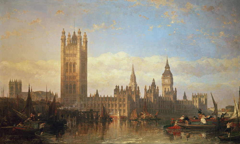 New Palace of Westminster from the River Thames de David Roberts