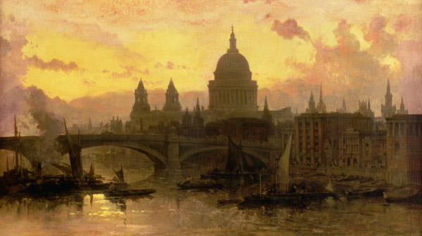 Evening over London, look over the Thames on piece de David Roberts