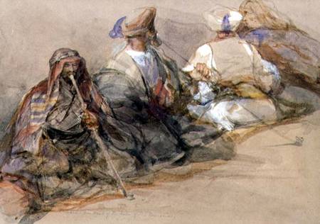Group of Arab figures, two smoking a cubuk de David Roberts