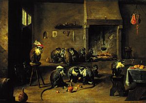 Monkeys in the kitchen de David Teniers