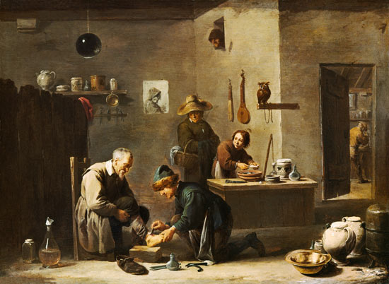En el salón de un barbero del pueblo de David Teniers