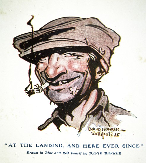 At the landing, and here ever since - Gallipoli Campaign of 1915, cartoon from The Anzac Book de David C. Barker