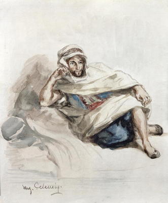 Seated Arab (w/c on paper) de Delacroix