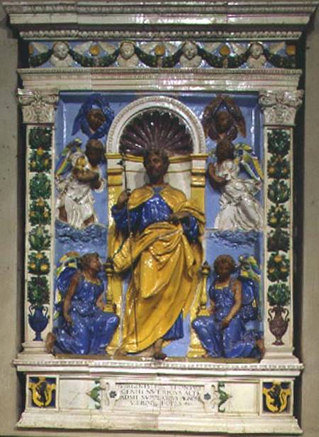 Christ enthroned with angels, bas relief de Della  Robbia