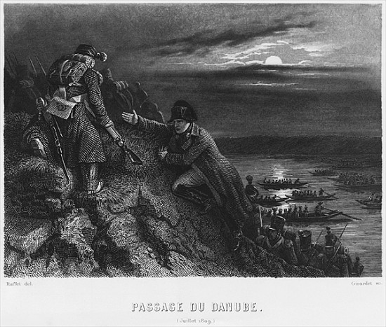Napoleon I Bonaparte (1769-1821) crossing the River Danube during the night of 4th July 1809; engrav de Denis-Auguste-Marie Raffet