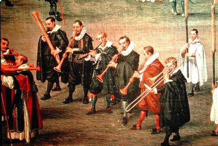 Musicians taking part in The Ommeganck in Brussels on 31st May 1615: Procession of Notre Dame de Sab de Denys van Alsloot