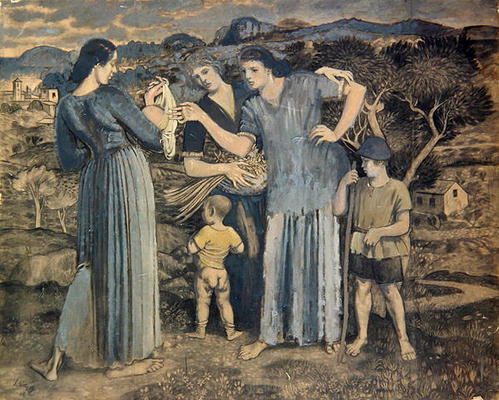 Mothers and Children in Landscape, 1914 (charcoal & oil on paper adhered to canvas) de Derwent Lees