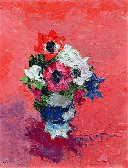 Anemones on a red ground, 1992 (board)  de Diana  Schofield