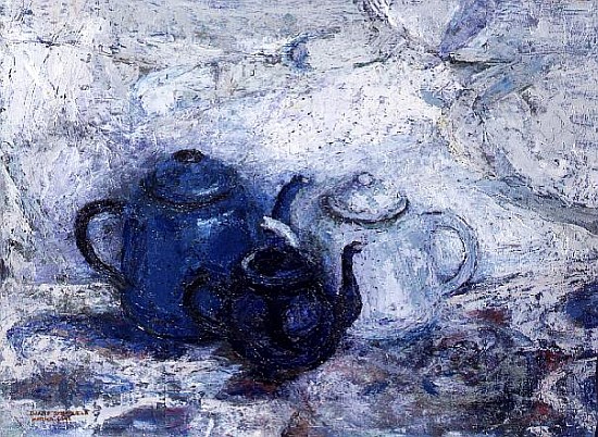 Three Blue Teapots, 1992 (board)  de Diana  Schofield