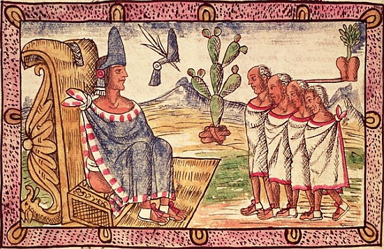 Fol.156v Montezuma II (1466-1520) and his envoys to the Spanish conquerors de Diego Duran