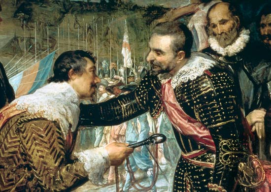 La entrega de Breda (1625), detalle de Justin de Nassau entregando las llaves a Ambroise Spinola de Diego Rodriguez de Silva y Velázquez
