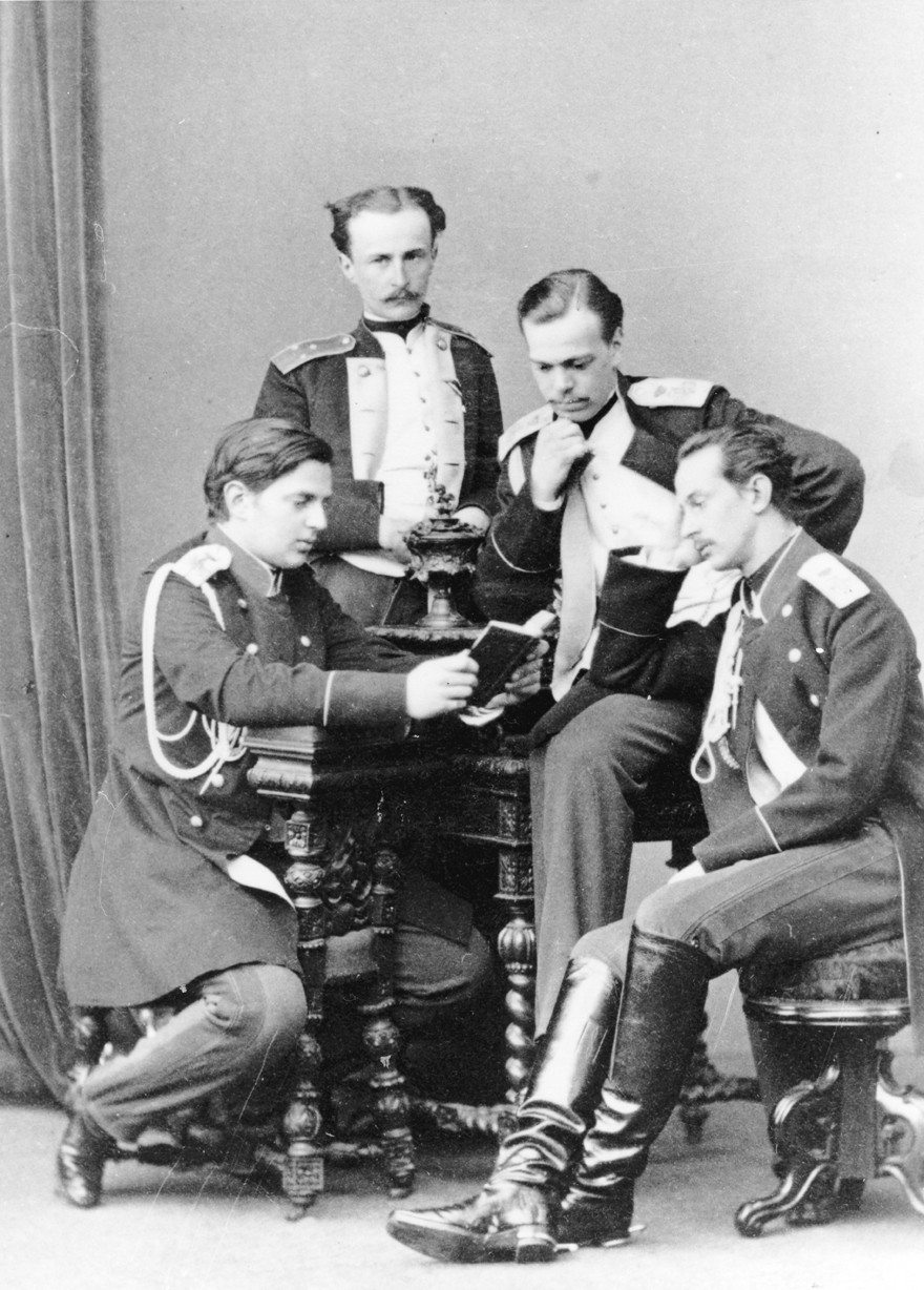 Grand Duke Alexander with brother Vladimir and cousins Nicholas Maximilianovich and Sergei Maximilia de Dimitrij Grigorjewitsch Lewizkij
