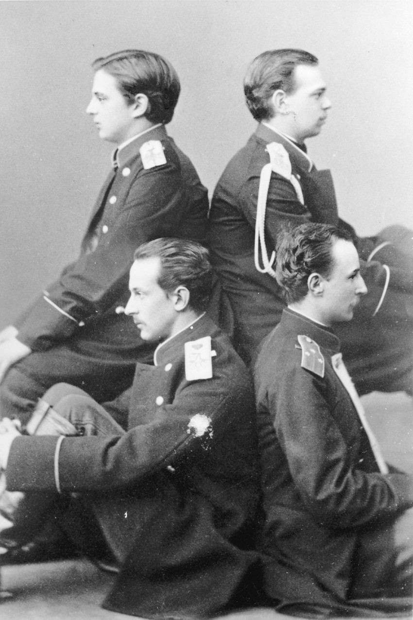 Grand Duke Alexander with brother Vladimir and cousins Nicholas Maximilianovich and Sergei Maximilia de Dimitrij Grigorjewitsch Lewizkij