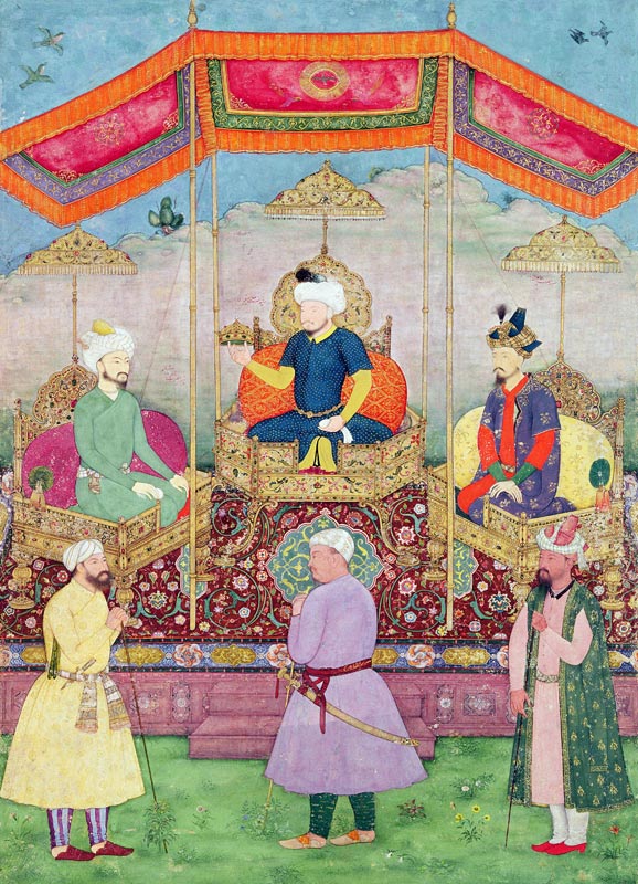 Mughal Emperor Babur and his son, Humayan, Indian miniature from Rajasthan de Dip Chand
