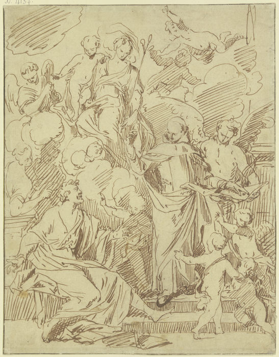 Maria und zwei Heilige von vielen Engeln umgeben de Domenichino (eigentl. Domenico Zampieri)