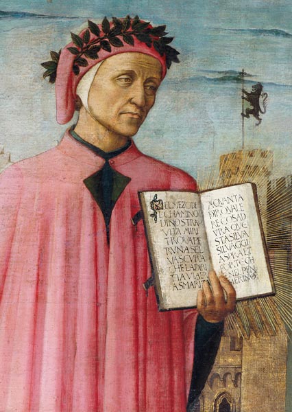 Dante reading from the 'Divine Comedy', detail of Dante Alighieri (1265-1321) de Domenico  di Michelino