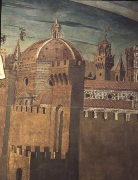 Detail depicting Florence Cathedral, from a fresco of Dante with the 'Divinia Commedia' in the north de Domenico  di Michelino
