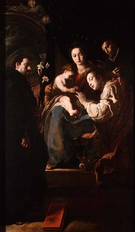 Mystical marriage of St. Catherine and the Christ Child with Peter the Martyr de Domenico Fetti