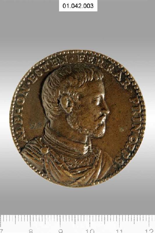 Medaille auf Herzog Alfonso II. d'Este. Münzstand Ferrara 1558 (siehe auch Bildnummer 35363) de Domenico Poggini