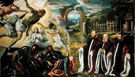 The Resurrection of Christ and a portrait of of three lawyers de Domenico Tintoretto