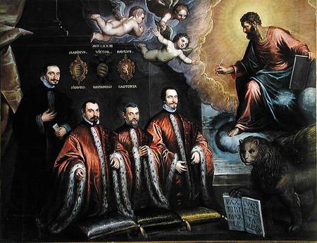 Saint Mark in glory and a portrait of three lawyers and a notary de Domenico Tintoretto